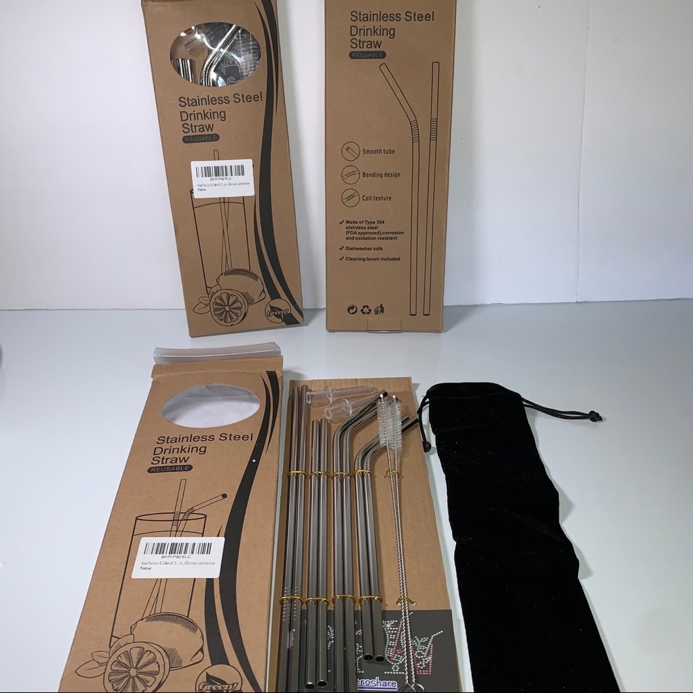 3 Pk Reusable Stainless Steel Drinking Straws Met